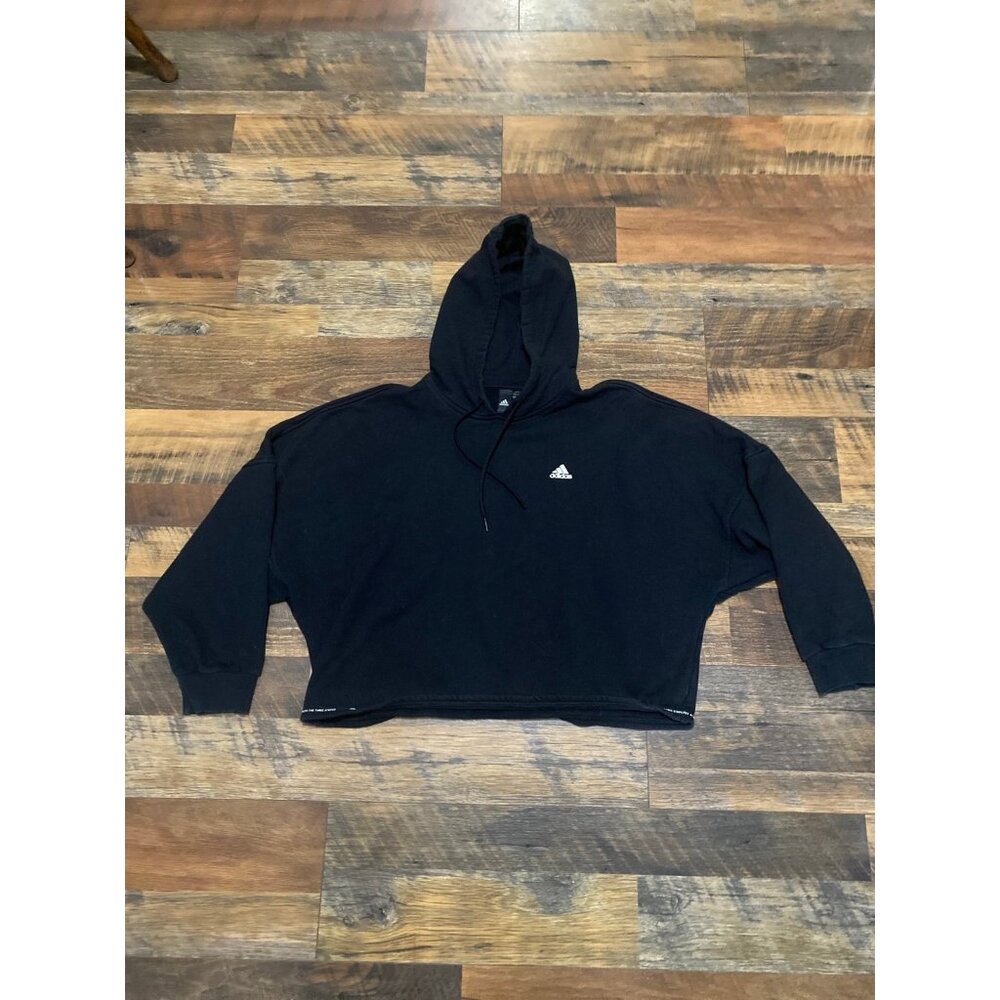 Adidas Women's French Terry Cropped Black Hoodie